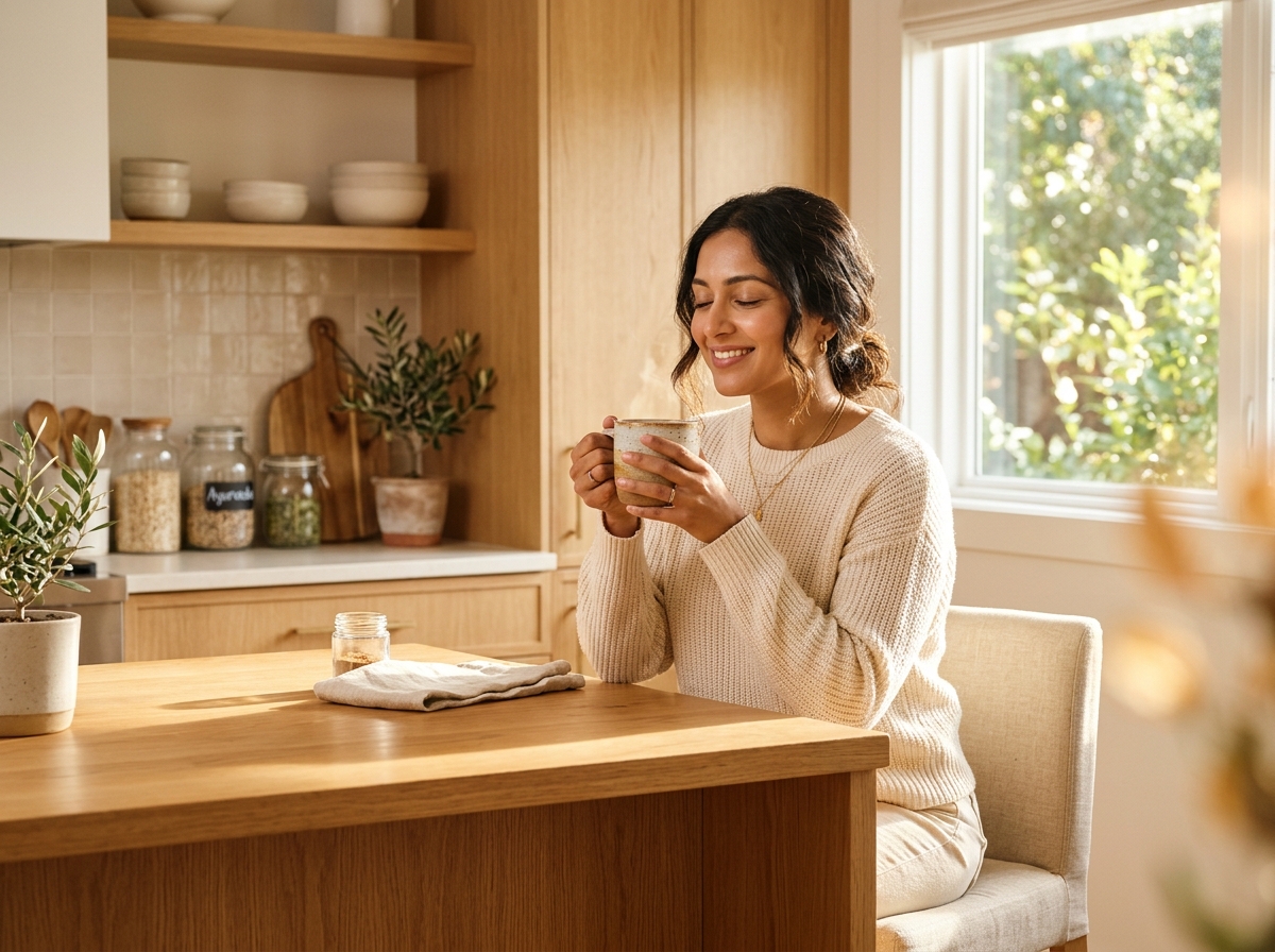 Mindful wellness with warm GutVaidya drink